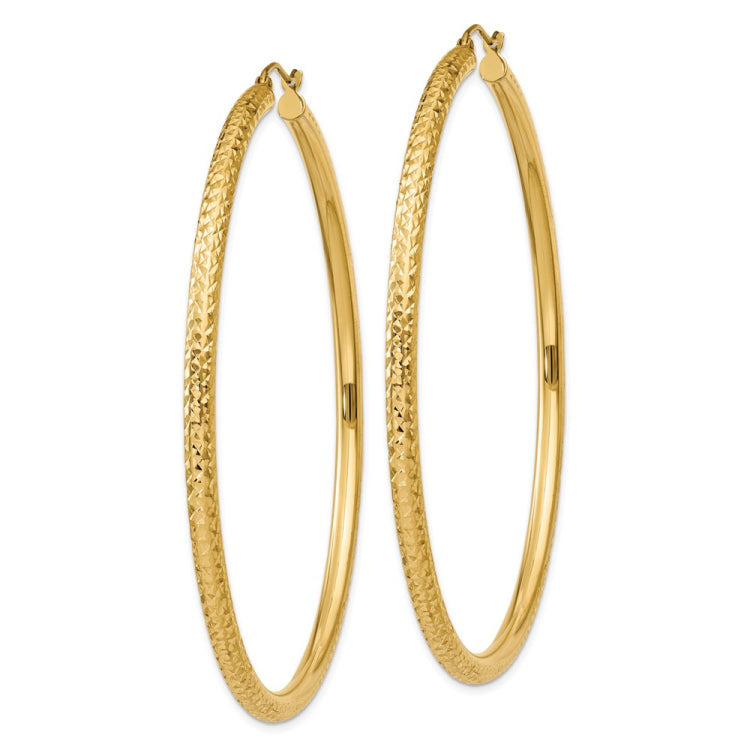 14k Diamond-cut 3mm Round Hoop Earrings