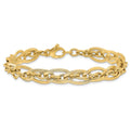14K Gold Polished and Grooved w/ .5 in ext. Fancy Link Bracelet