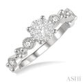 3/8 Ctw Round Shape Accentuated Shank Lovebright Diamond Cluster Ring in 14K White Gold