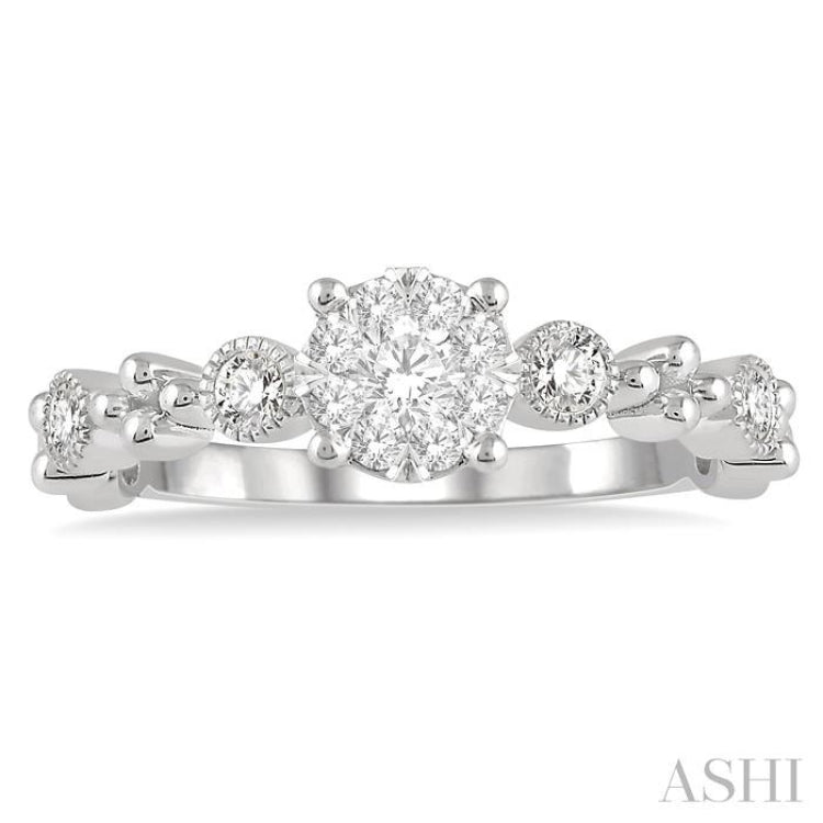 3/8 Ctw Round Shape Accentuated Shank Lovebright Diamond Cluster Ring in 14K White Gold