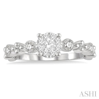 3/8 Ctw Round Shape Accentuated Shank Lovebright Diamond Cluster Ring in 14K White Gold
