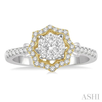 1/2 ctw Star Shape Lovebright Round Cut Diamond Ring in 14K White and Yellow Gold