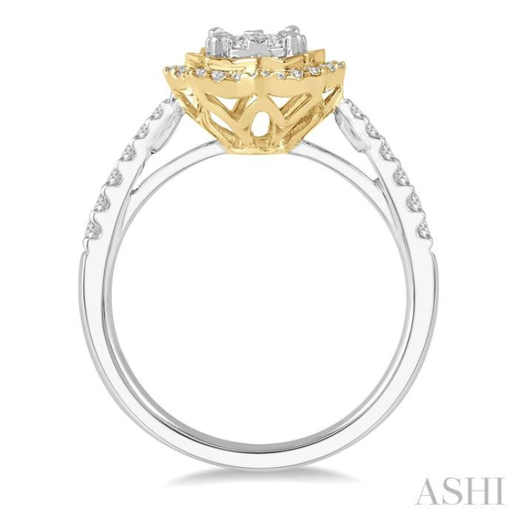 1/2 ctw Star Shape Lovebright Round Cut Diamond Ring in 14K White and Yellow Gold