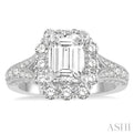 2 ctw Split Shank Emerald Semi Mount Round Cut Diamond Ring in 14K White Gold