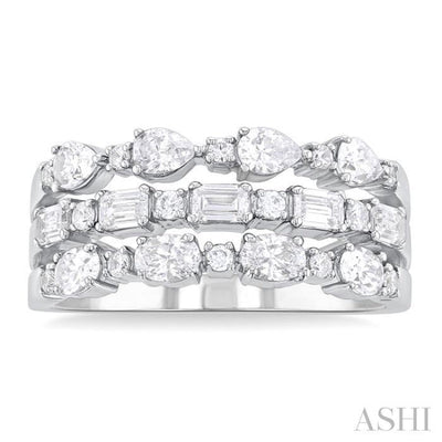1 1/2 ctw Triple Row Multi-Cut Diamond Fashion Band in 14K White Gold