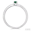 1/10 ctw Petite 5X3MM Oval Cut Emerald and Round Cut Diamond Precious Fashion Ring in 10K White Gold