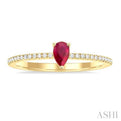 1/10 ctw Petite 5x3 MM Pear Cut Ruby and Round Cut Diamond Precious Fashion Ring in 10K Yellow Gold