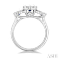 5/8 ctw Lovebright Past, Present and Future 3.80 & 3.00MM Sapphire and Round Cut Diamond Precious Ring in 14K White Gold