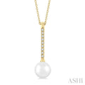 1/10 ctw Petite 7X7MM Cultured Pearl and Round Cut Diamond Fashion Pendant With Chain in 10K Yellow Gold