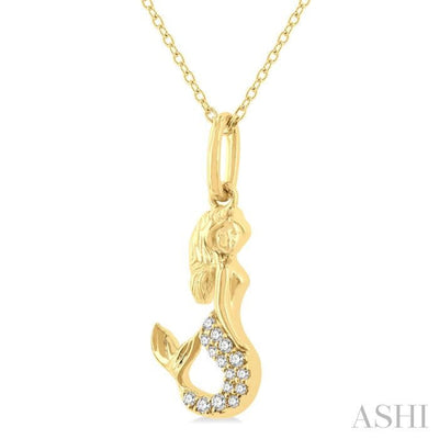 1/20 ctw Petite Mermaid Round Cut Diamond Fashion Pendant With Chain in 10K Yellow Gold