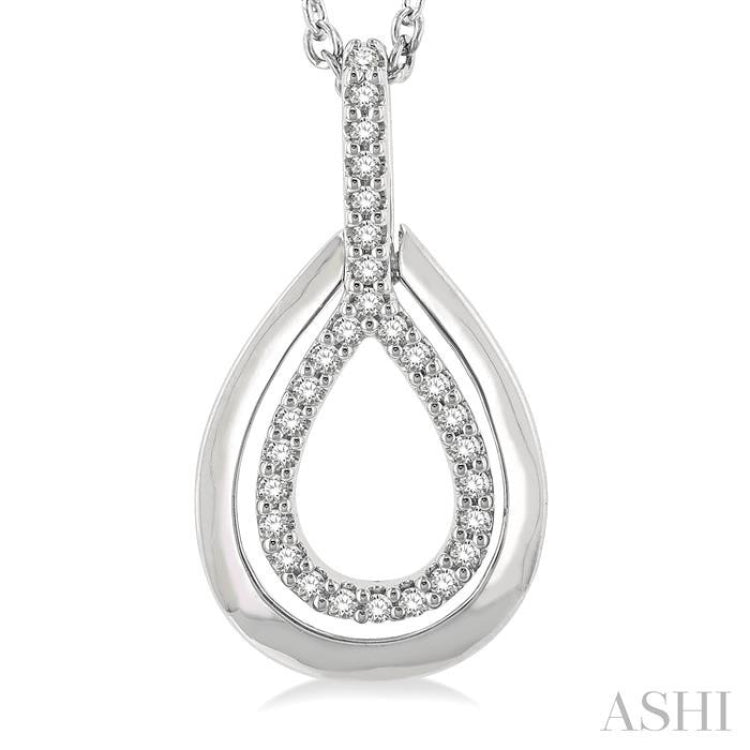 1/10 ctw Petite Pear Shape Round Cut Diamond Fashion Pendant With Chain in 10K White Gold