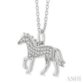 1/10 ctw Petite Horse Round Cut Diamond Fashion Pendant With Chain in 10K White Gold