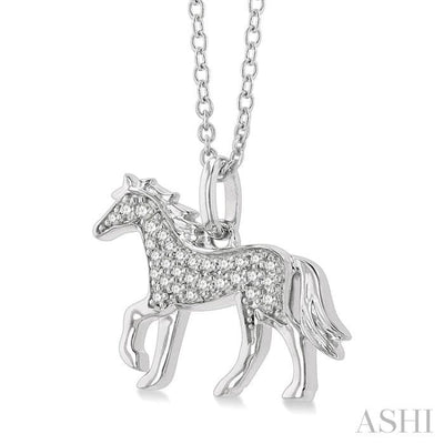 1/10 ctw Petite Horse Round Cut Diamond Fashion Pendant With Chain in 10K White Gold