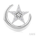 1/8 ctw Petite Crescent Moon and Star Round Cut Diamond Fashion Stud Earring in 10K White Gold
