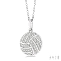 1/6 ctw Petite Volleyball Round Cut Diamond Fashion Pendant With Chain in 10K White Gold