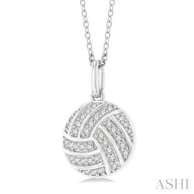1/6 ctw Petite Volleyball Round Cut Diamond Fashion Pendant With Chain in 10K White Gold