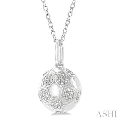 1/6 ctw Petite Soccer Ball Round Cut Diamond Fashion Pendant With Chain in 10K White Gold