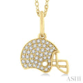 1/5 ctw Petite Football Helmet Round Cut Diamond Fashion Pendant With Chain in 10K Yellow Gold