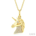 1/10 ctw Petite Unicorn Round Cut Diamond Fashion Pendant With Chain in 10K Yellow Gold
