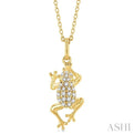 1/6 ctw Amphibian Petite Frog Round Cut Diamond Fashion Pendant With Chain in 10K Yellow Gold