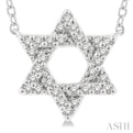 1/10 ctw Petite Star of David Round Cut Diamond Fashion Pendant With Chain in 10K White Gold