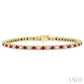 1 1/2 ctw Square Box Link 2.5MM Ruby and Round Cut Diamond Precious Tennis Bracelet in 14K Yellow Gold