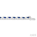 1 1/10 ctw Art Deco 4X2 MM Baguette Cut Sapphire and Round Cut Diamond Precious Tennis Bracelet in 14K White Gold