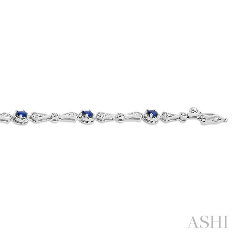 1/10 ctw Oval Cut 4X3MM Sapphire and Round Cut Diamond Precious Bracelet in 10K White Gold