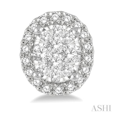 1/3 Ctw Oval Shape Lovebright Round Cut Diamond Stud Earrings in 14K White Gold