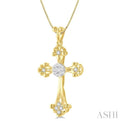 1/4 Ctw Art Deco Lovebright Round Cut Diamond Cross Pendant in 14K Yellow and White Gold with chain