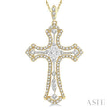 3/4 Ctw Lovebright Round Cut Diamond Cross Pendant in 14K Yellow and White Gold with chain