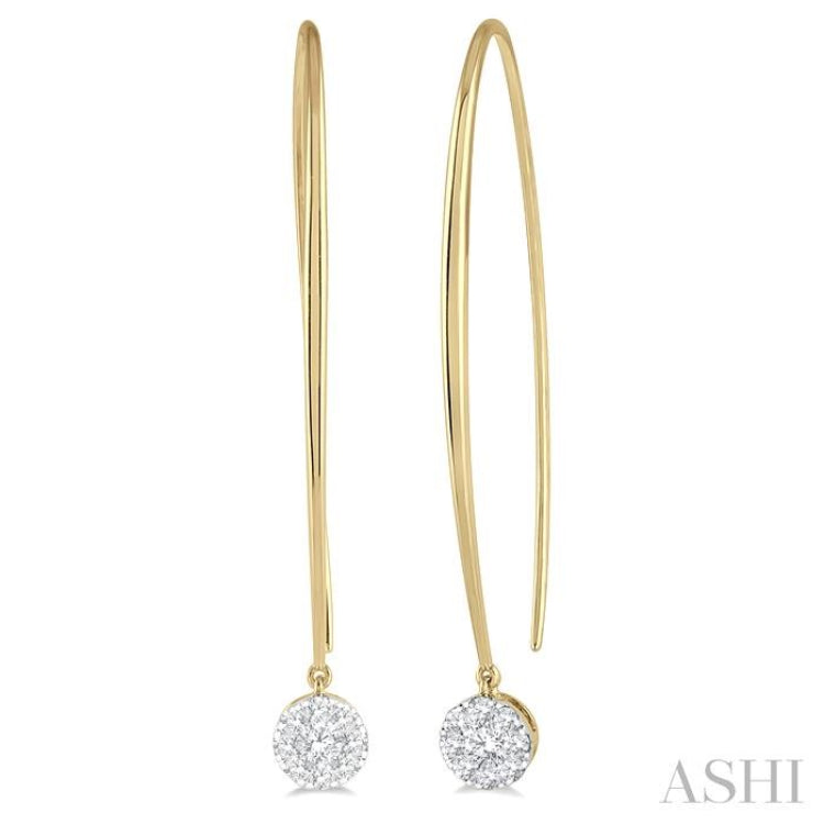 1/2 ctw Round Dangler Lovebright Diamond Earring in 14K Yellow and White Gold