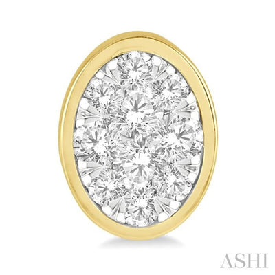 1/2 ctw Oval Shape Lovebright Round Cut Diamond Bezel Stud Earring in 14K Yellow and White Gold
