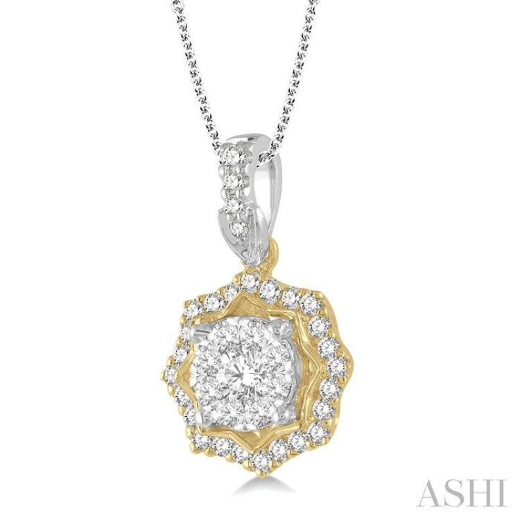 1/3 ctw Star Lattice Lovebright Round Cut Diamond Pendant With Chain in 14K White and Yellow Gold