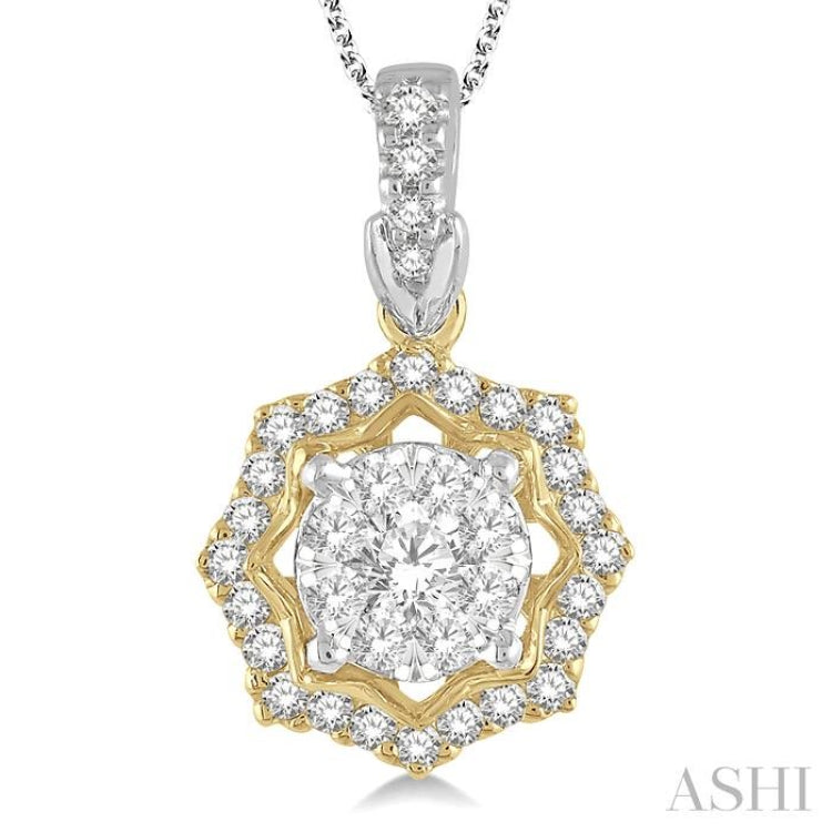 1/3 ctw Star Lattice Lovebright Round Cut Diamond Pendant With Chain in 14K White and Yellow Gold