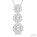 1 ctw Lovebright 3 stone Essential Round Cut Diamond Pendant with Chain in 14K White Gold