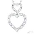 1/3 ctw Twin Heart Fusion Baguette and Round Cut Diamond Necklace in 10K White Gold