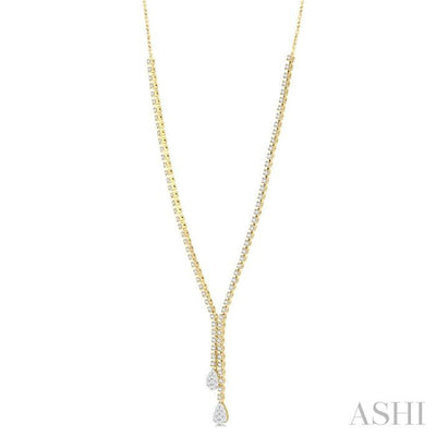 2 5/8 ctw Lovebright Pear Shape Round Cut Diamond Fashion 'Y' Necklace in 14K Yellow & White Gold