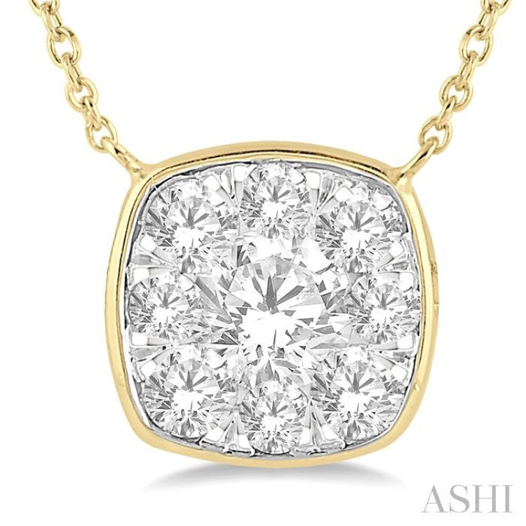 1/2 Ctw Cushion Shape Lovebright Diamond Necklace in 14K Yellow & White Gold
