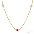 1/6 ctw Round Cut Diamond and 1.75MM Ruby Precious Station Necklace in 14K Yellow Gold