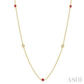1/4 ctw Round Cut Diamond and 2.25MM Ruby Precious Station Necklace in 14K Yellow Gold