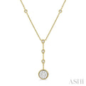 5/8 ctw Circular Mount & Bar Extension Round Cut Diamond Lovebright Necklace in 14K Yellow and White Gold