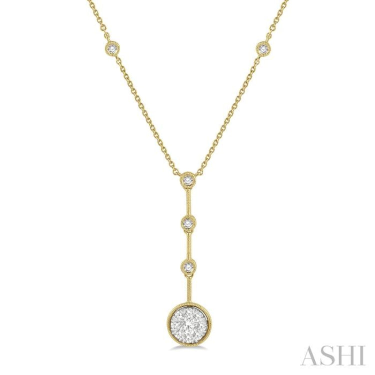 5/8 ctw Circular Mount & Bar Extension Round Cut Diamond Lovebright Necklace in 14K Yellow and White Gold