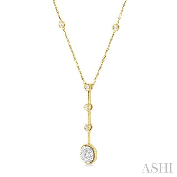 5/8 ctw Circular Mount & Bar Extension Round Cut Diamond Lovebright Necklace in 14K Yellow and White Gold