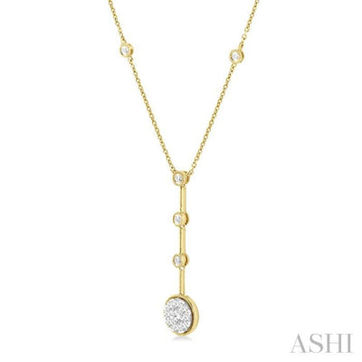 5/8 ctw Circular Mount & Bar Extension Round Cut Diamond Lovebright Necklace in 14K Yellow and White Gold