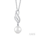 1/10 ctw Conch Shape 7X7MM Round Cultured Pearl and Round Cut Diamond Fashion Pendant With Chain in 10K White Gold