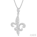 3/4 Ctw Round Cut Diamond Fleur De Lis Pendant in 14K White Gold with Chain
