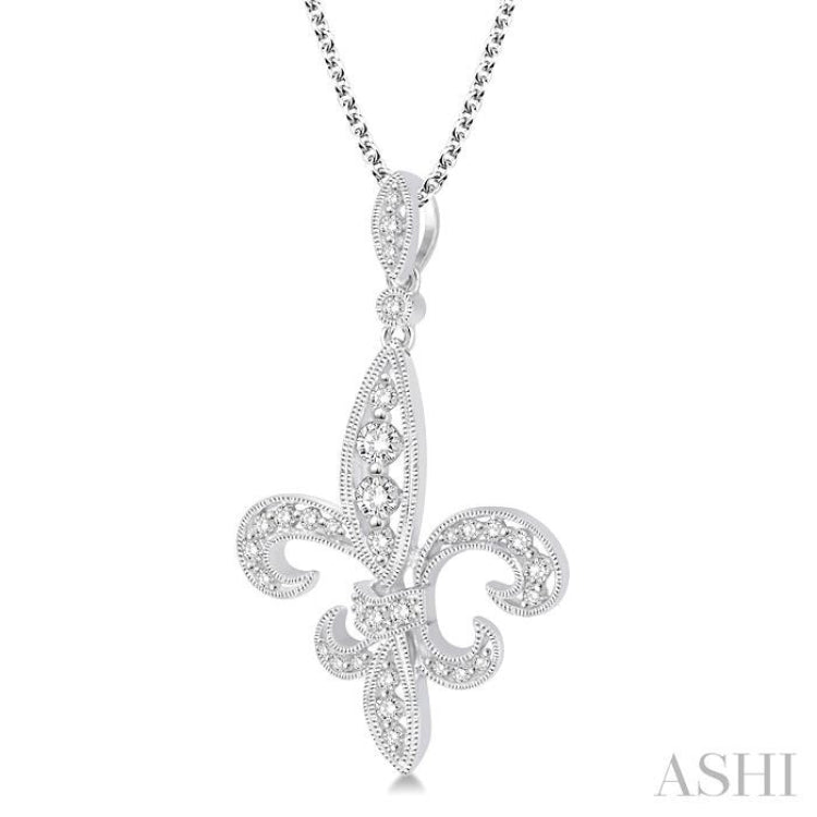3/4 Ctw Round Cut Diamond Fleur De Lis Pendant in 14K White Gold with Chain