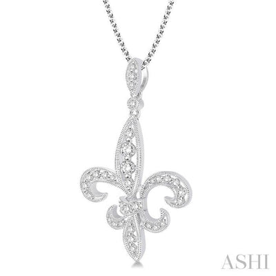 3/4 Ctw Round Cut Diamond Fleur De Lis Pendant in 14K White Gold with Chain