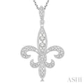 3/4 Ctw Round Cut Diamond Fleur De Lis Pendant in 14K White Gold with Chain